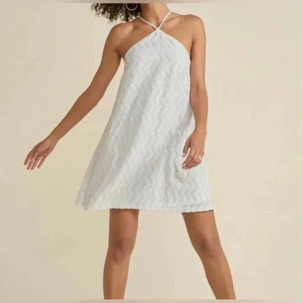 White Sequin all over Mini Dress